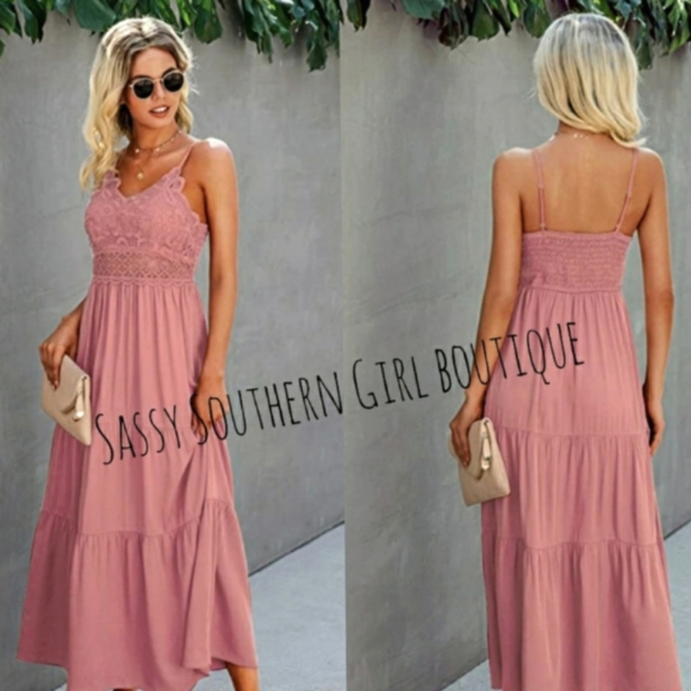 🆕⭐Boho rose pink lace maxi dress - Picture 2 of 12